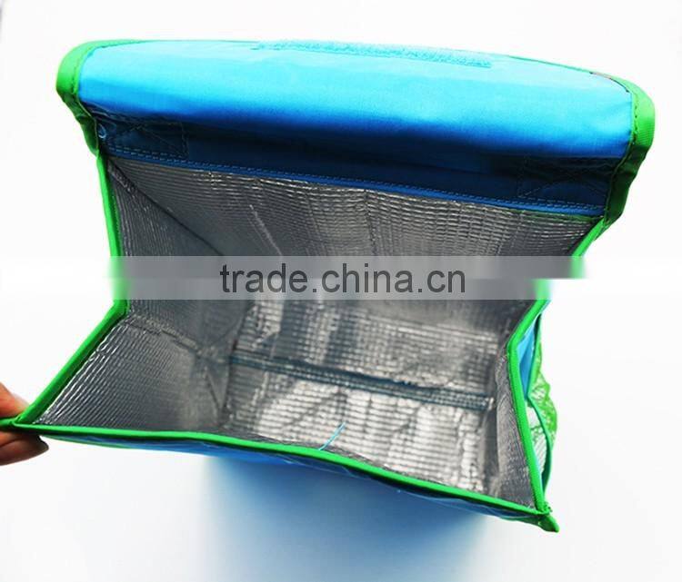 High quality foldable cooler bag school and office lunch bag with bottle pocket