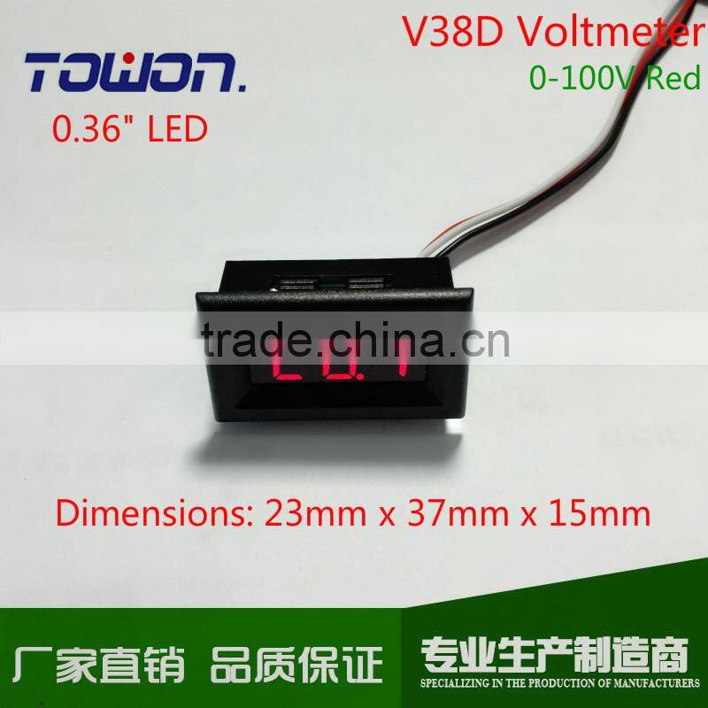 V38D 0.36" mini Digital DC Voltmeter DC 0-100V Digital LED Voltmeter Red green and blue available