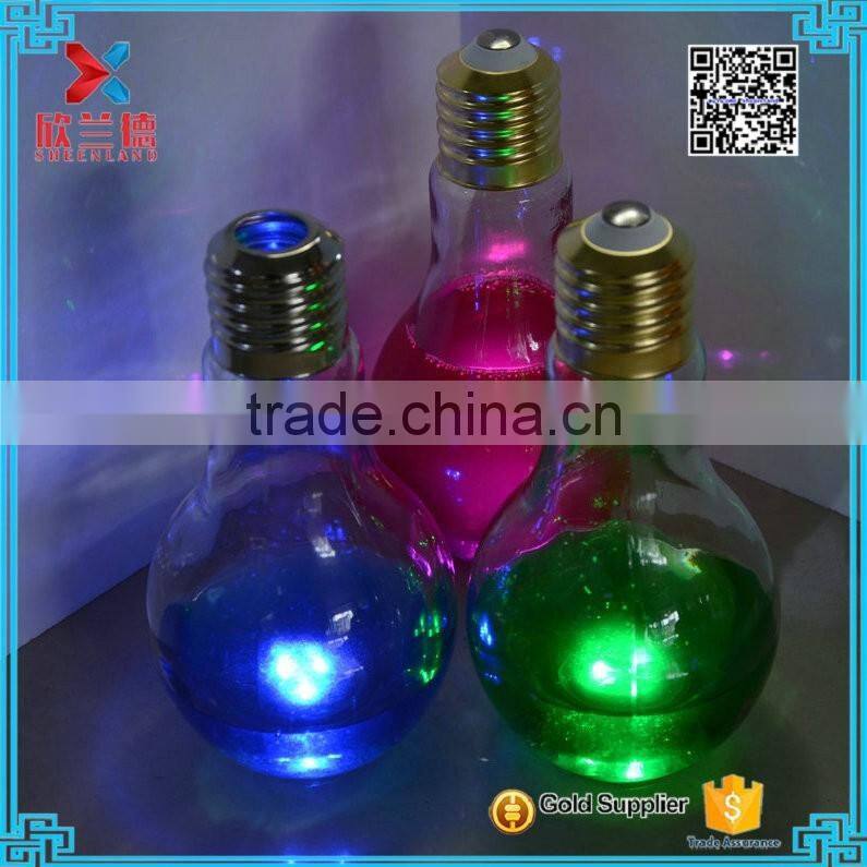 450ml blue light bulb shape glass beverage/juice bottle with inner plug and lid
