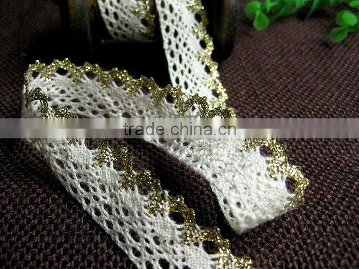 2cm 20mm Crochet Cotton Lace with golden yarn for underwear