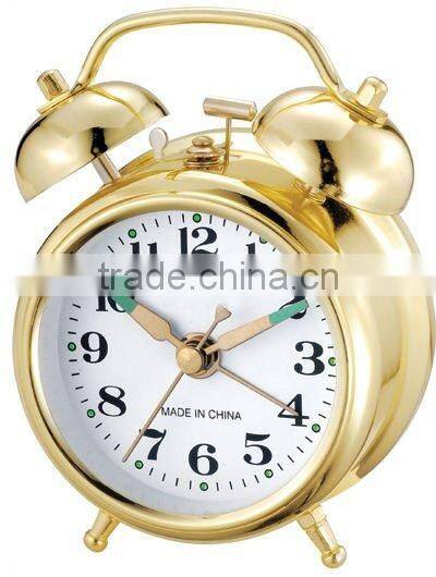 3 inch metal case mechanical bell alarm clock movement, desktop clock mechanism