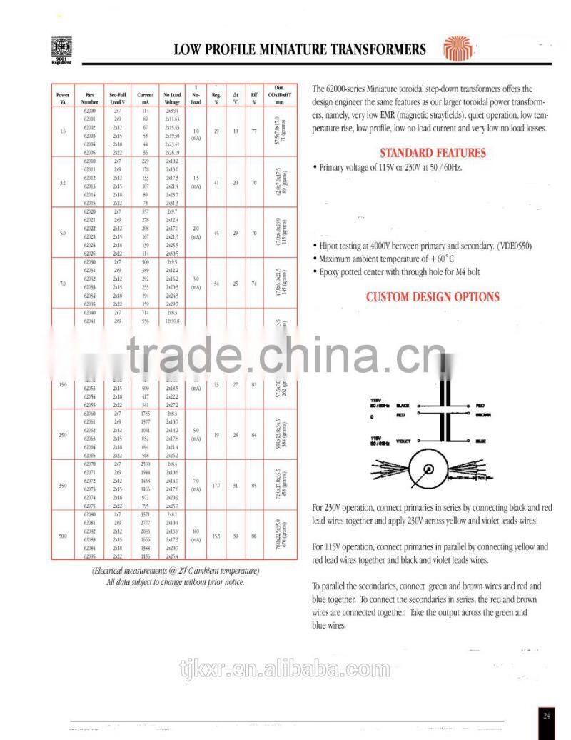 Miniature Open Style Toroidal Step Down Transformer, Transformer from 220V to 12V, 220V 24V Transformer with CE RoHS Approved