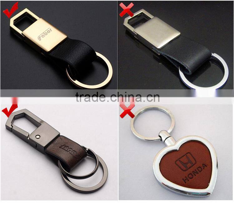Custom Engraved Logo Three Rings Leather Keyring