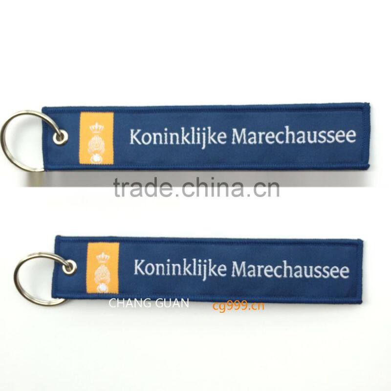 The high quality woven label key ringl that the world famous brand appointed production