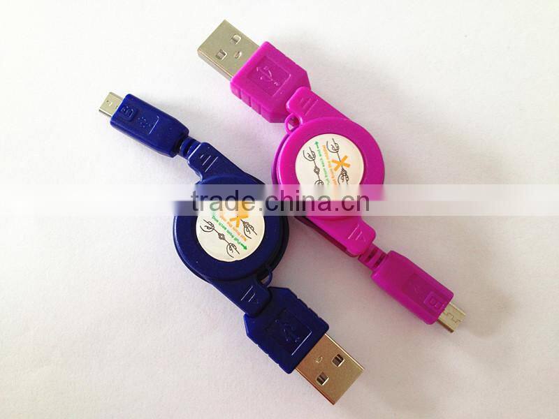 Promotional retractable micro usb charging cable with customized colors for Samsung Table PC