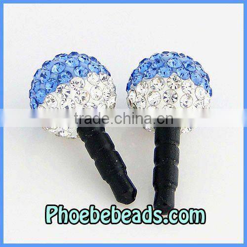 Wholesale Fashion Pave 12mm Rhinestone Disco Ball Bead Crystal Earphone Plug Headset Dustproof Jack Cap For Phone MDP-P1210