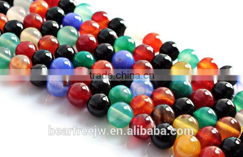 Natural Round Gemstone Seven Color Mixed Color Agate Loose Beads Strand Jewelry Making Beads