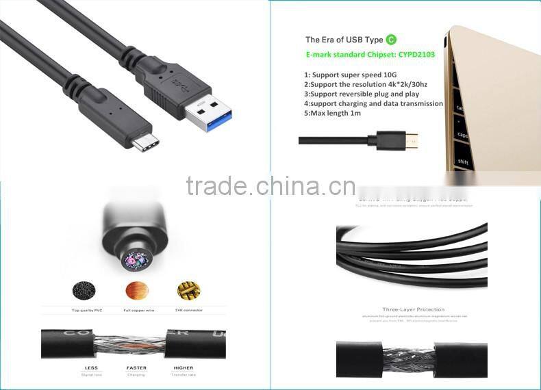 Reversible Design USB3.0 A male to USB type C male data cable for Macbook