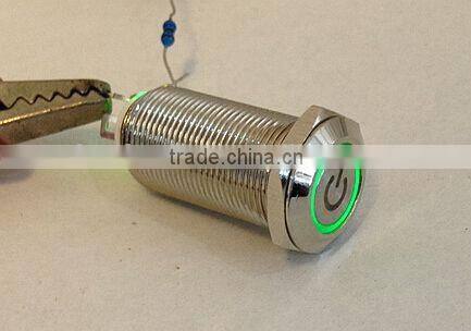 Flat Round Ring Illuminated Latching Waterproof Metal Push Button Switch 12mm Engraved Power Symbol