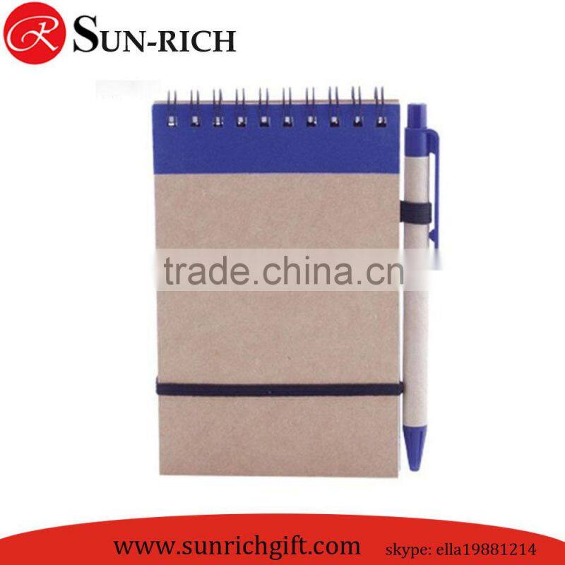 Crraft paper cover cheap bulk spiral notepad with pen for promotion