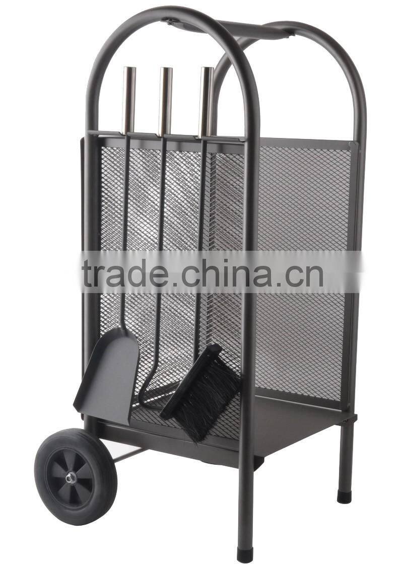 black power coated iron firewood log cart log trolley