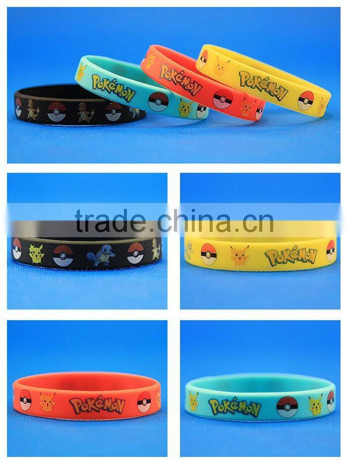 Pikachu Pokemon go Wristband Silicone Promotion Gift Filled Color Bracelet silicone rubber wristband