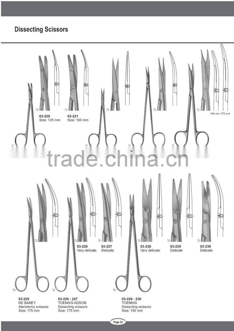 General Surgical Dissecting Scissors KILNER JAMESON REYNOLDS DE BAKEY TOENNIS ADSON Scissors Instruments