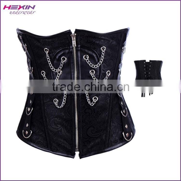 Wholesale S,M,L,XL,XXL Black Long Length Front Zip and Back Tie Full Body Corsets For Women