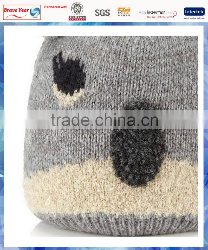 Koala face pom pom adult animal knitted hat