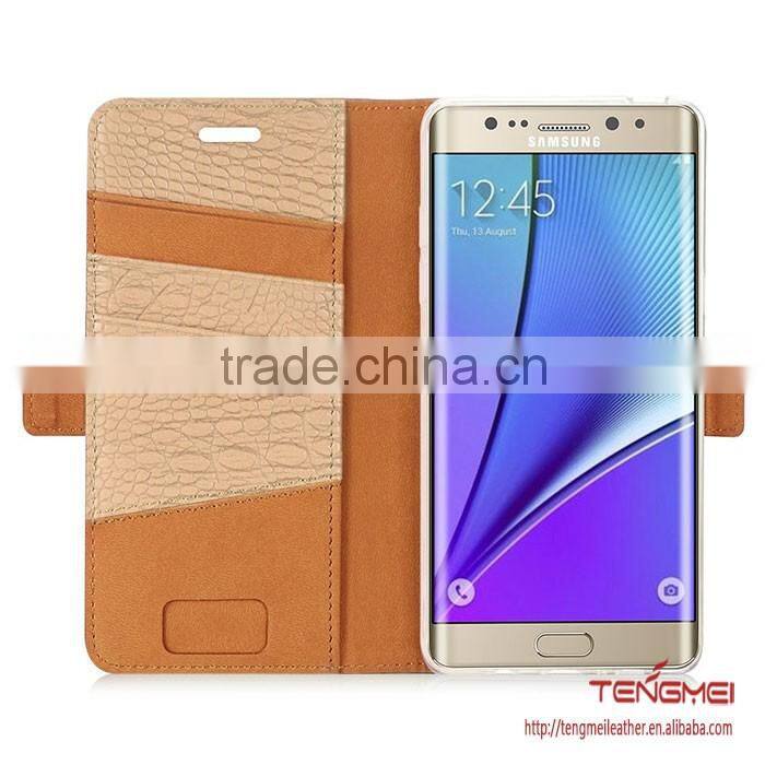 Crocodile pattern leather wallet case with card slots for samsung galaxy note 7 case