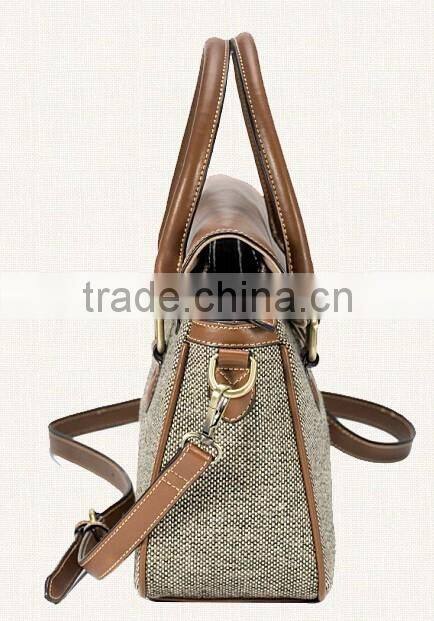 2016 fashion genuine leather and Canvas handbag gym handbag jute breifcase chinese manufacturer