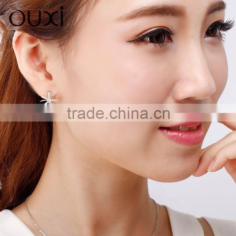 OUXI flower diamond sterling silver earring Y20191