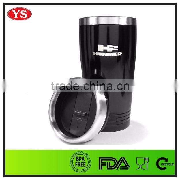 450ml double wall branded stainless steel coffee tumbler with press lid
