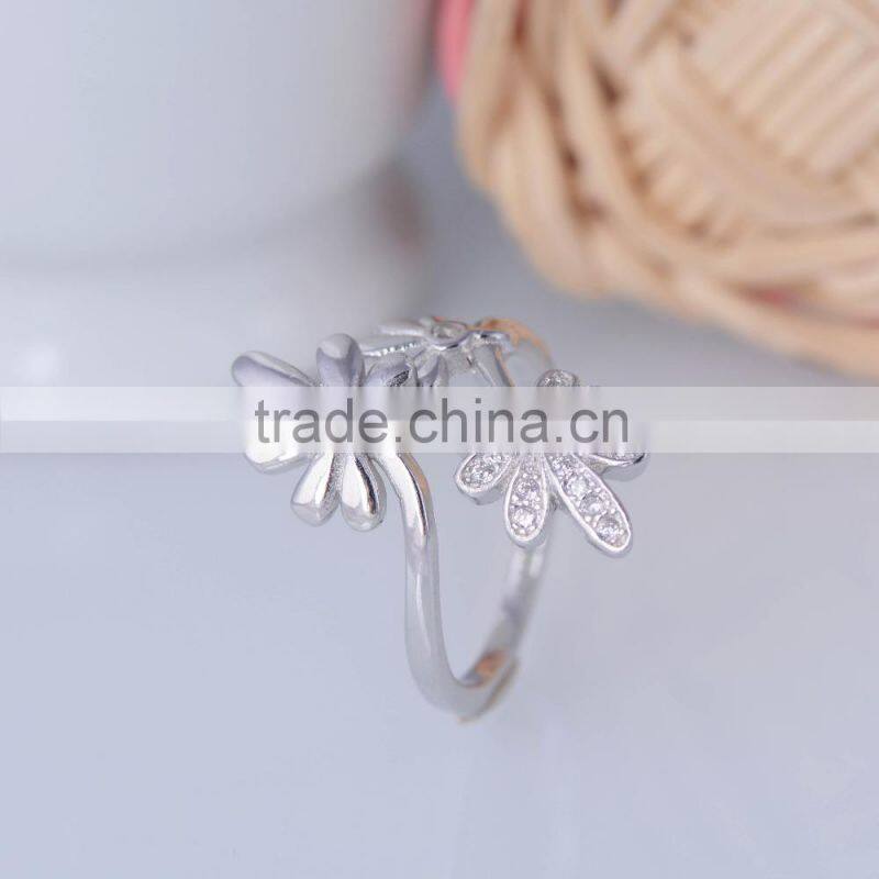 2015 wholesale 925 sterling silver ring three sunflower pave setting ring