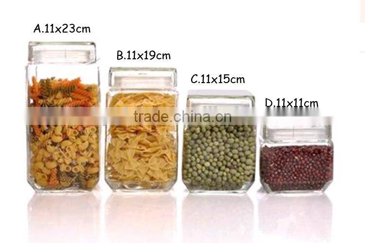 square airtight transparent glass jars with direct glass lids