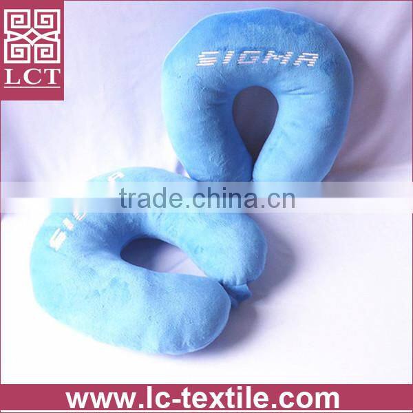 wholesale supersoft plush fabric blue color neck rest bone shaped cushion with your own brand embroidery for promotion(LCTP0184)