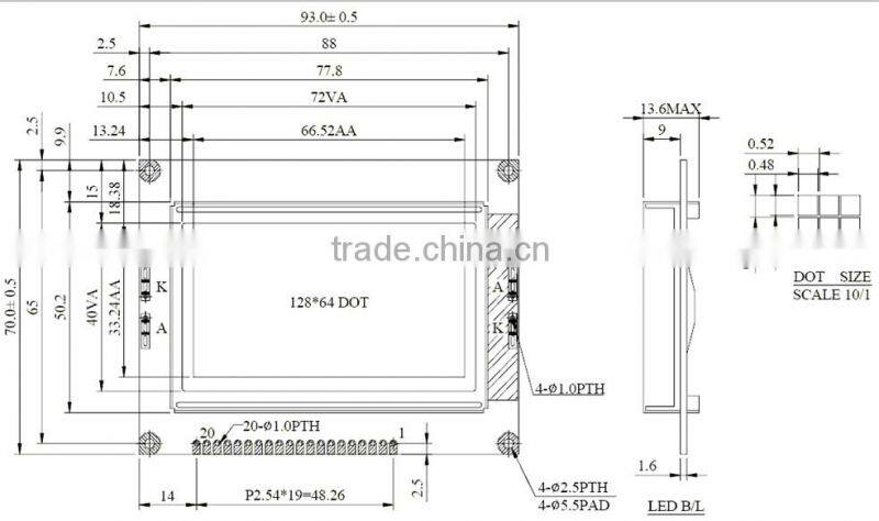 9.3CM Graphic 64x128 LCM in 12864 LCD Modules