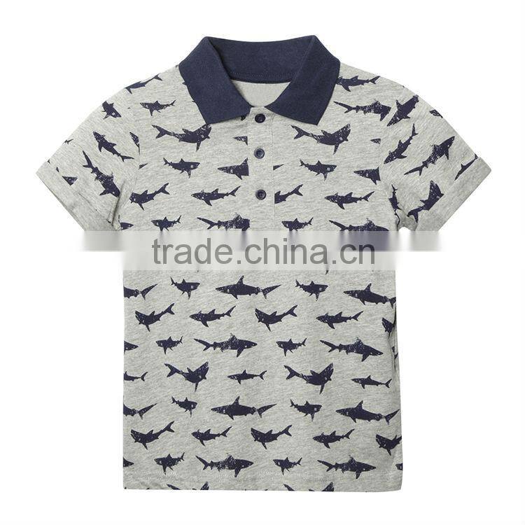 new design allover shark printed boys polo shirt