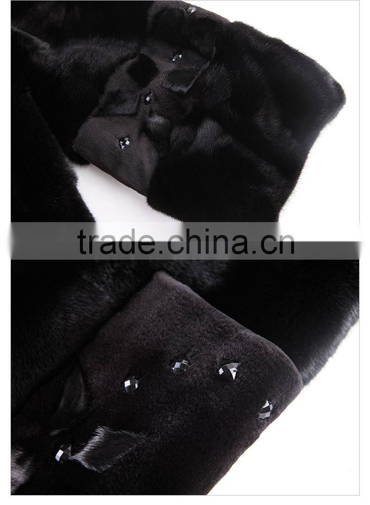 hot sale back mink fur long coat for women winter