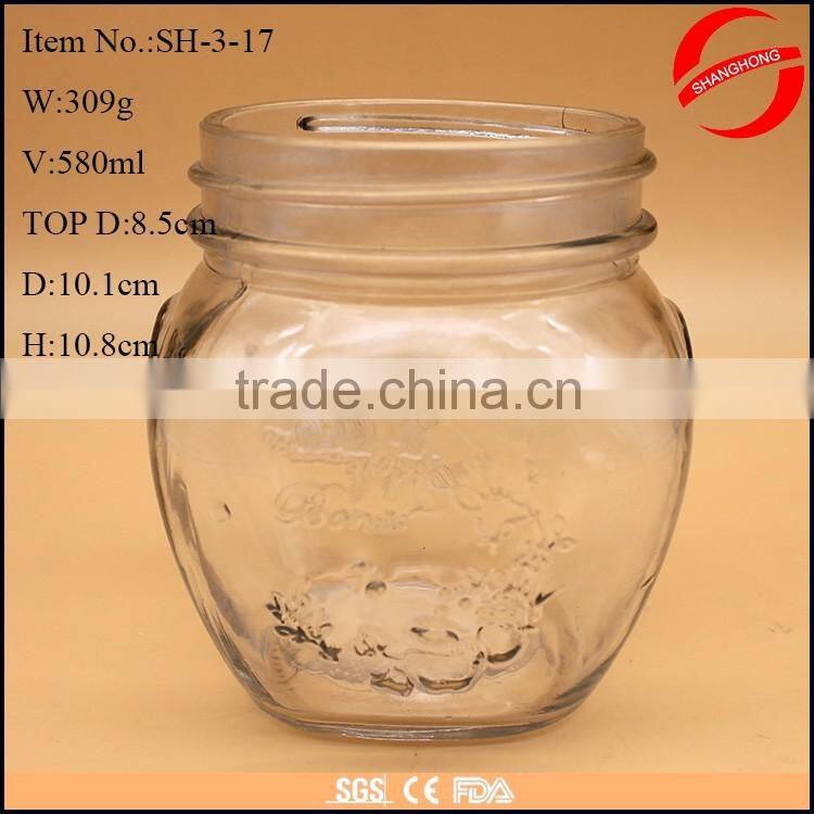 580ml clear glass round jar with lid for jam wholesale