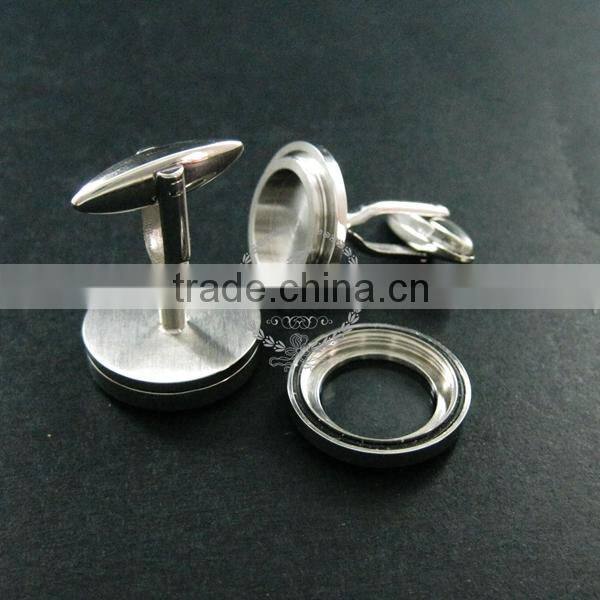 20mm round bezel screw top 316L stainless steel rhodium color charm floating glass French DIY cuff links gift cufflinks 1500046
