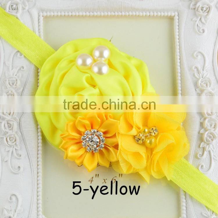 Satin Flower Pearl Headband Baby Headband 2016 QueenBaby Headwear