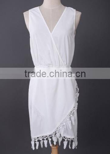 White Polka Dot V-neck Three Quarter Length Sleeve Dress