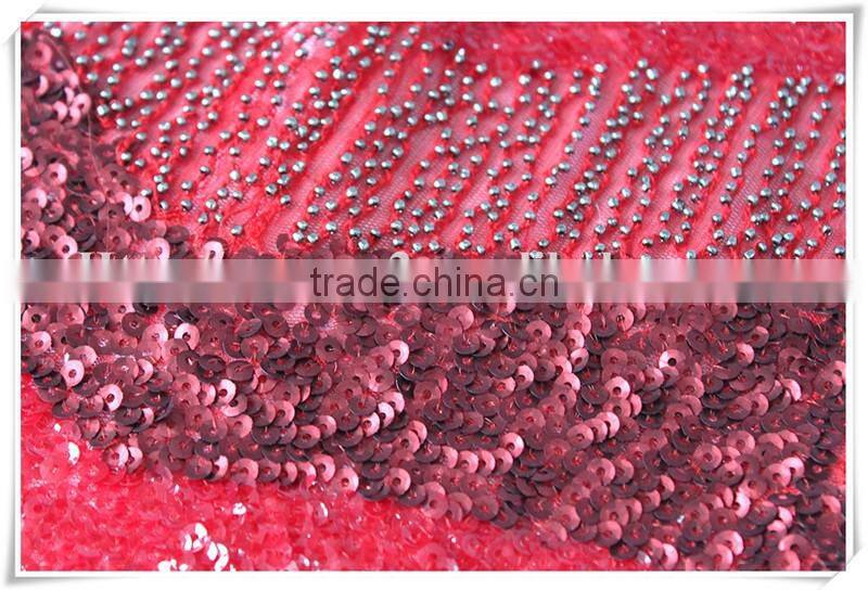 Modern design red beads sequin upholstery lace fabric textiles for dress
