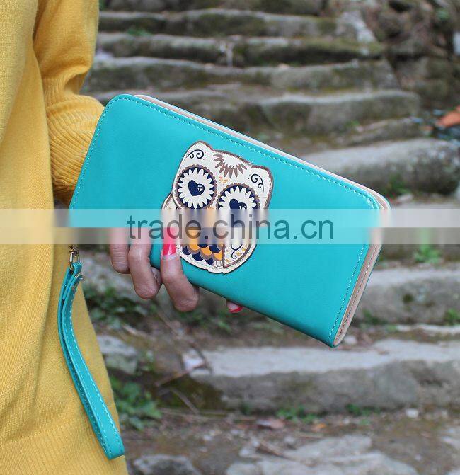 New Fashion Pu Leather Wallet Women And Girl Cute Owl Wallet Purse Handbag 2015