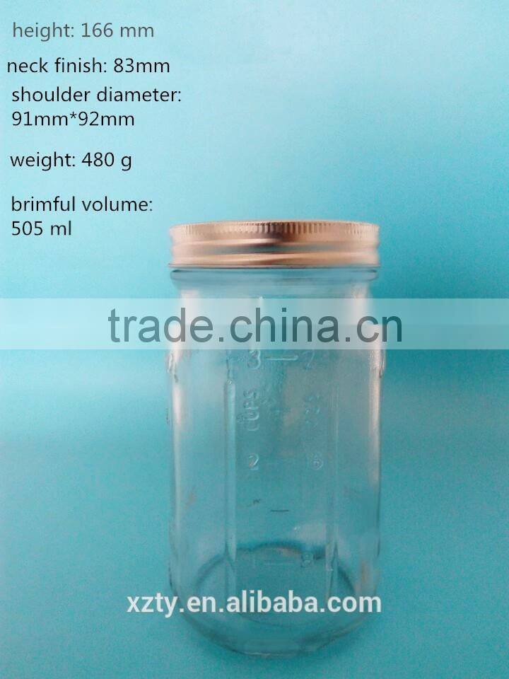 500 ml square airtight food mason jars with mental lids
