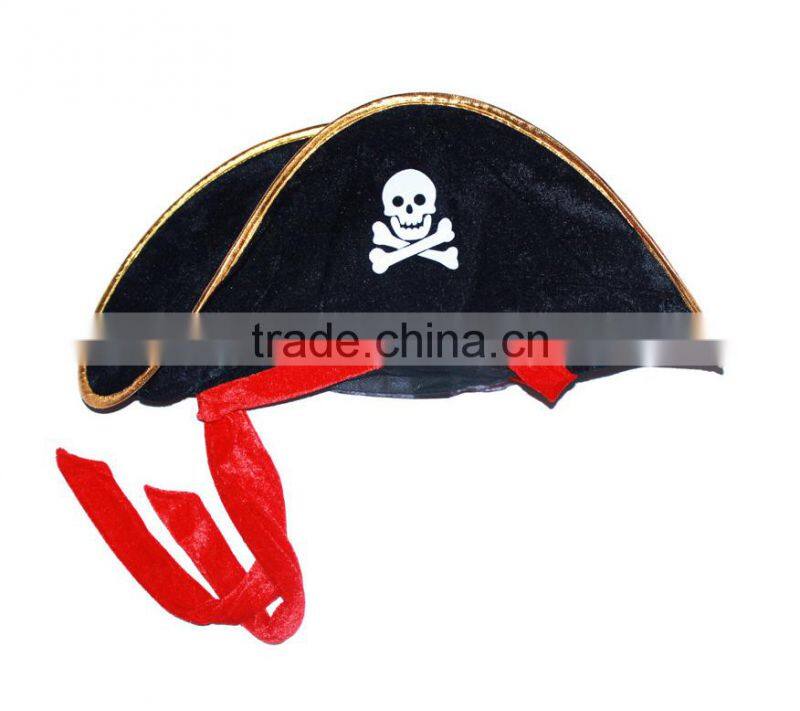 Cheap Promotional Adult Flocking Pirate Hat With Red Band