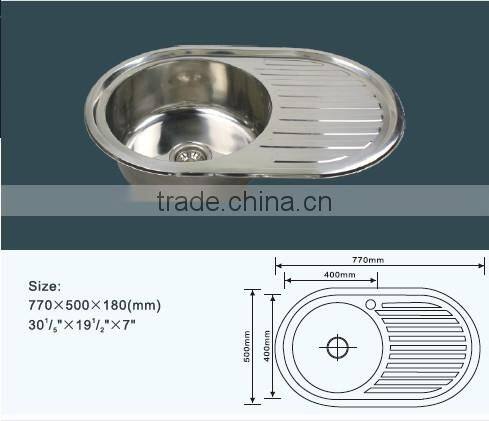 77*50 undermout round bowl small drainboard stainless steel kitchen sink JZ-329