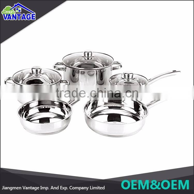 High quality mirror polishing stainless steel cooking ware sets with glass lid
