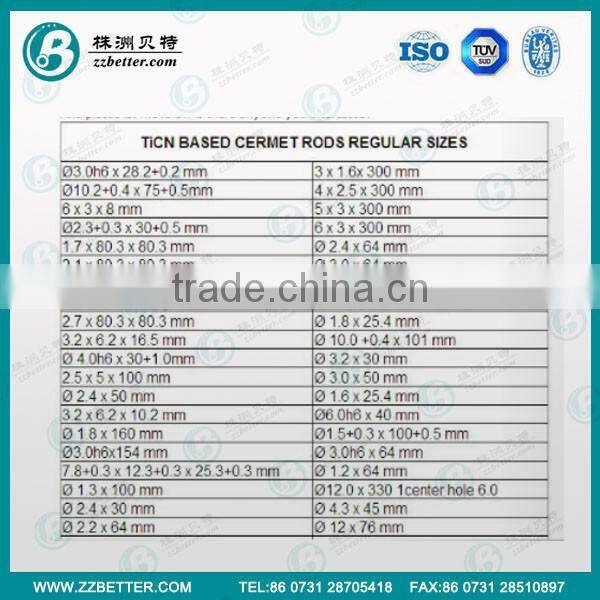 TiCN based cermet rods/Titanium carbide rods for Crushing hammer use