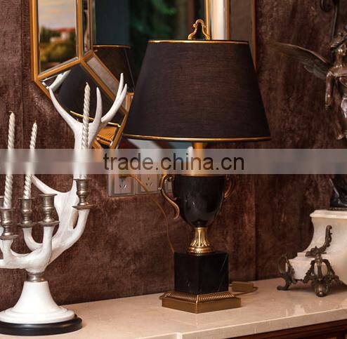 Trophy design black jade body brass decoration table lamp with fabric lampshade