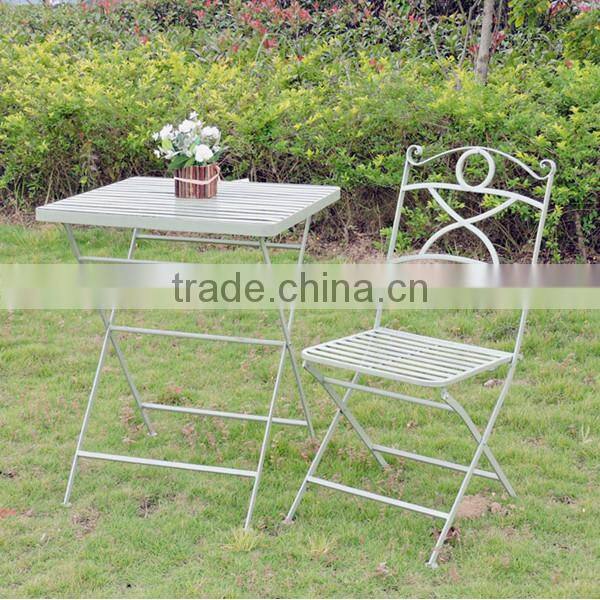 Antique green square table patio set folding iron metal garden furniture coffe bistro set