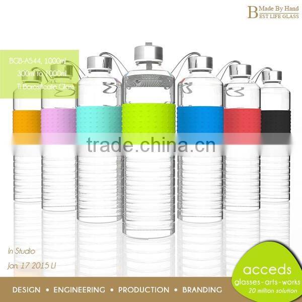 Colorful Handmade Borosilicate Glass Running Water Bottle BPA free