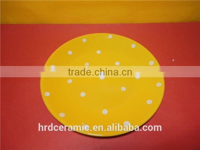 High quality wholesale yellow ceramic plate with polka dots