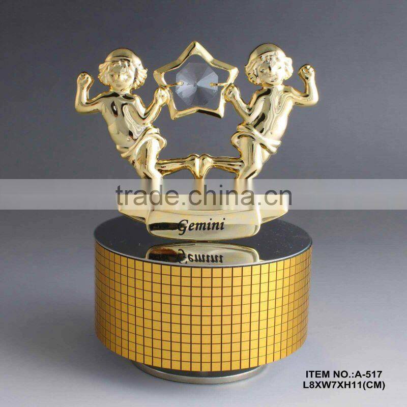 gold plated Zodiac aquarius music box with crystals from swarovski
