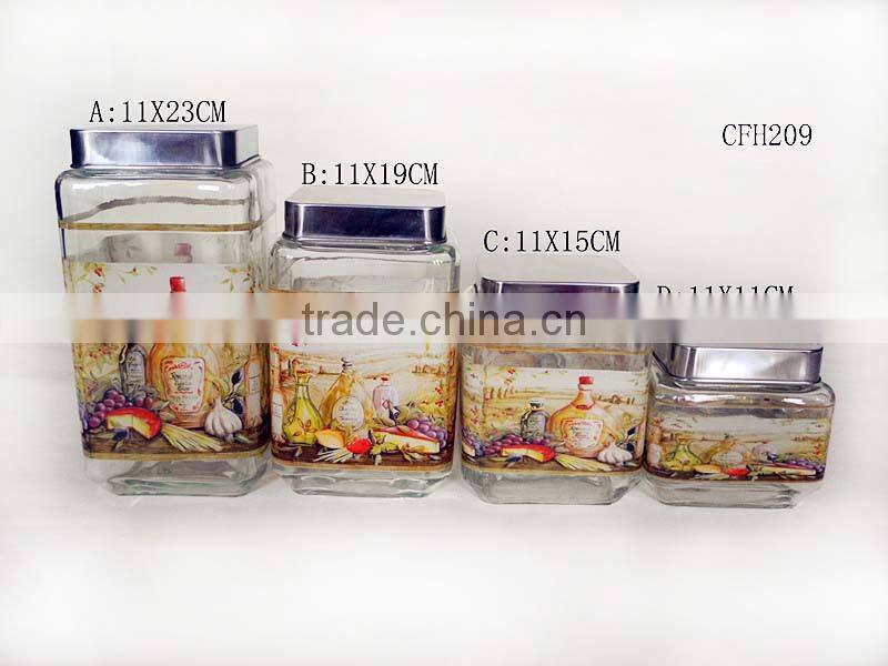 transparent square glass jar with lid
