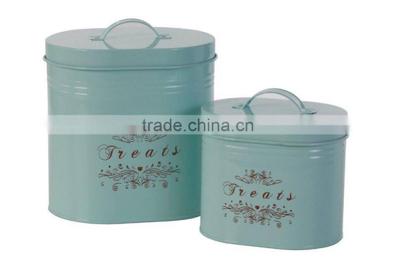 Set of 2 Oval Metal Pet Feed Tin Container