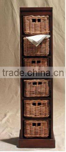 wooden bedroom wall cabinet with rattan drawer