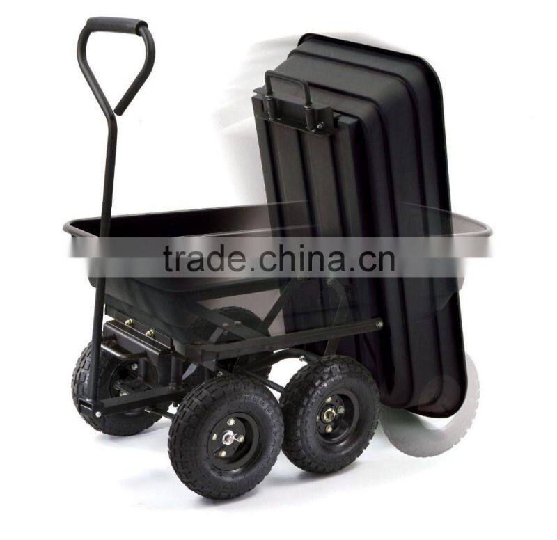 GDC-01 Steel Frame Pneumatic Tires 650 lb Capacity Black Poly Garden Dump Cart