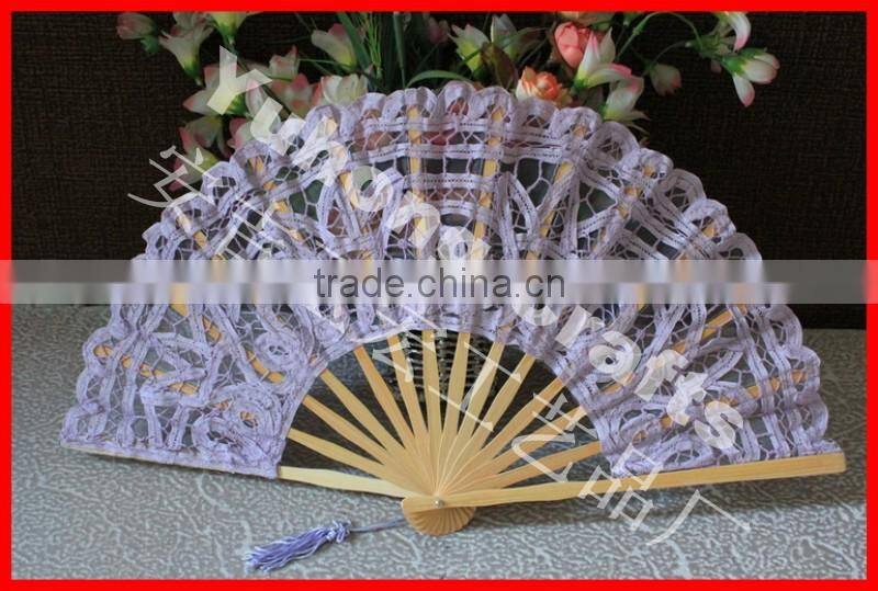 Personalized bamboo hand held lace fan
